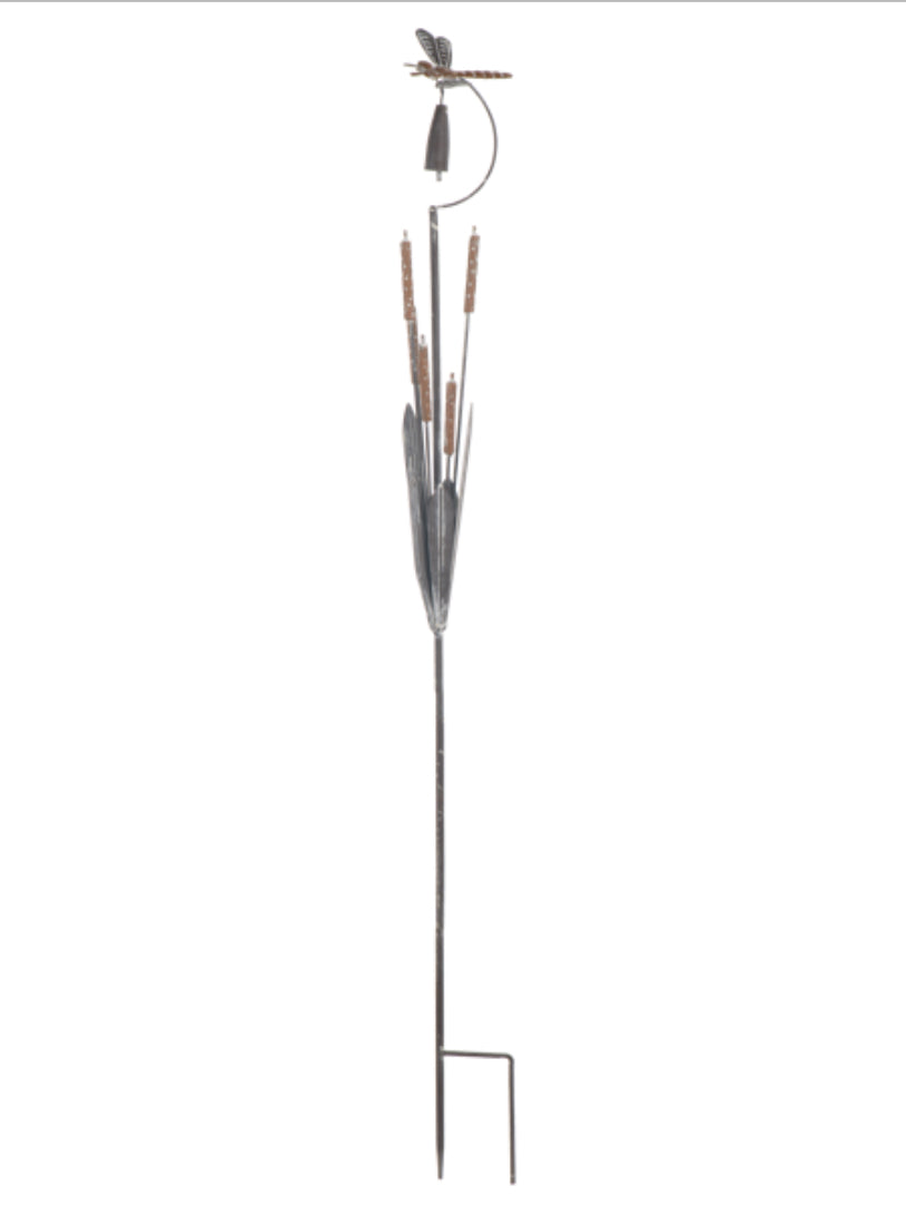 Dragonfly Cattail Bell Garden Stake - Lighten Up Shop