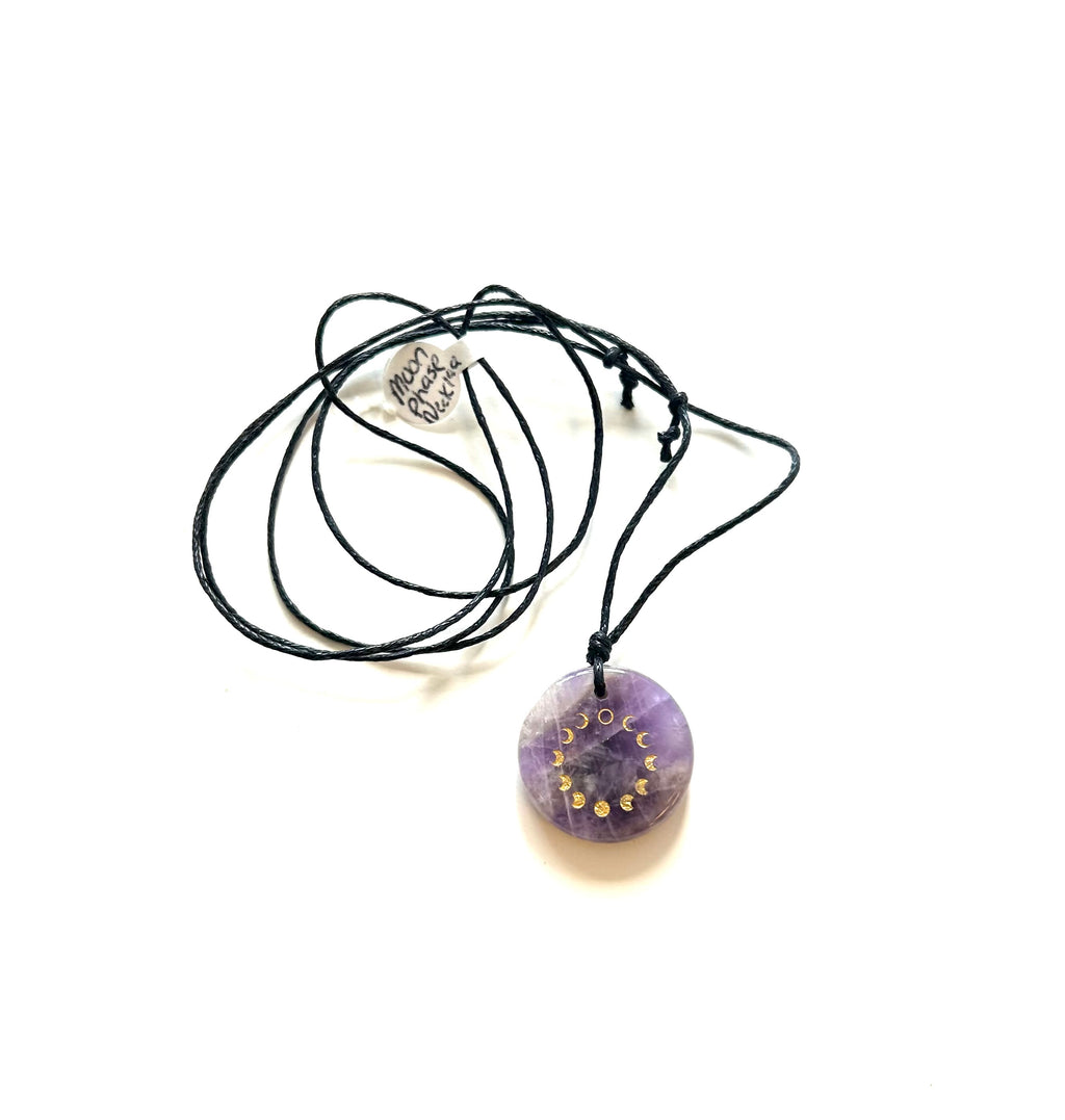 Amethyst Moon Phase Necklace Round - Lighten Up Shop