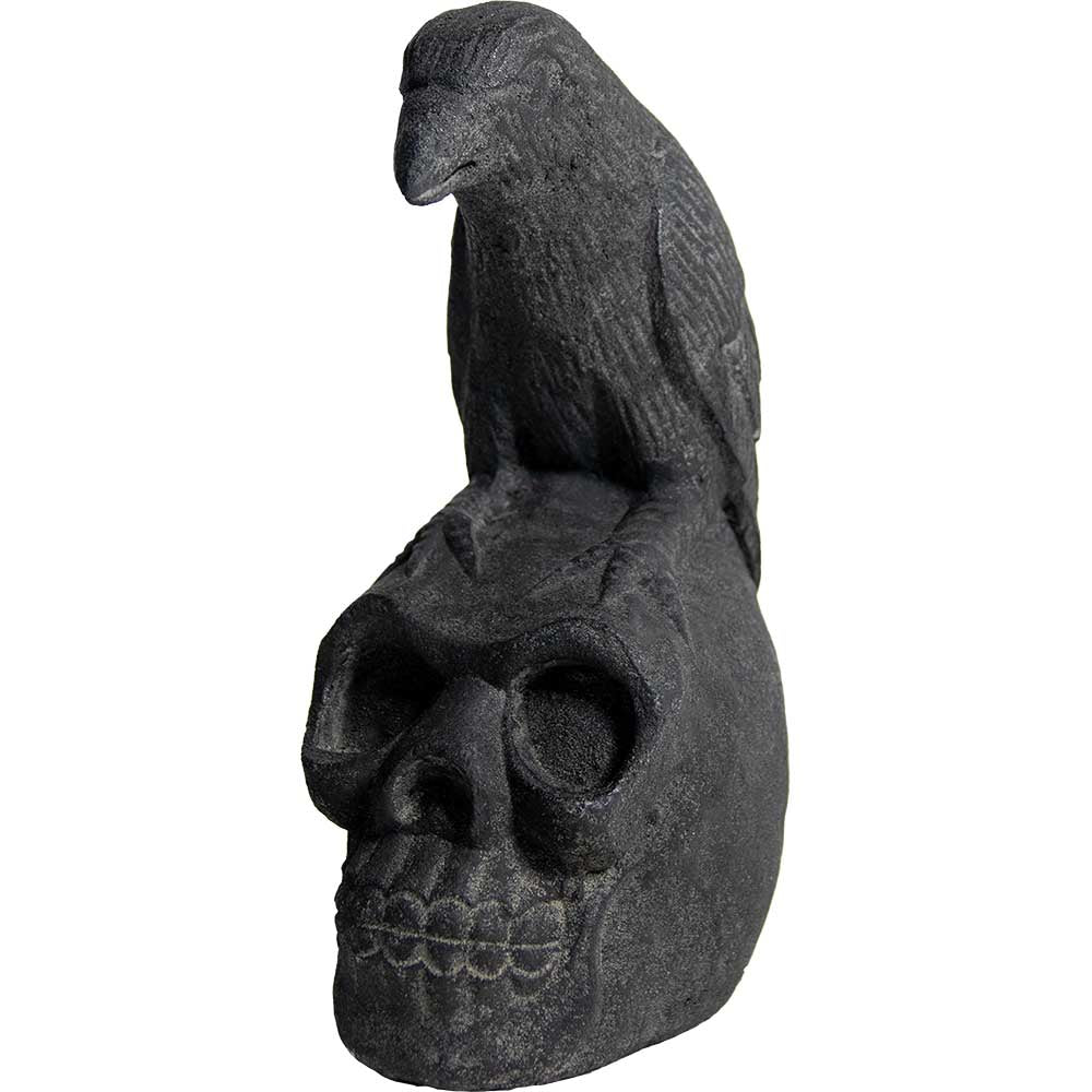 Raven on Skull Volcanic Statue - Lighten Up Shop