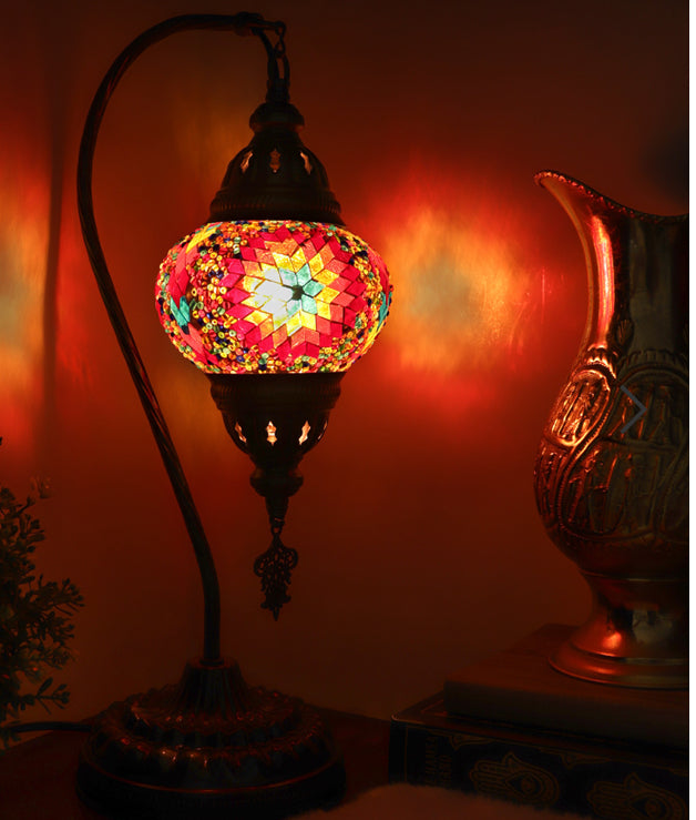 Turkish Swan Neck Mosaic Table Lamp-Fire
