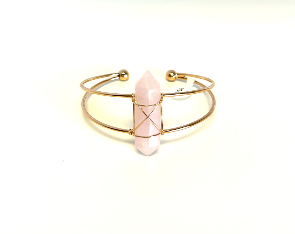 Rose Quartz Double Point Adjustable Bracelet - Lighten Up Shop