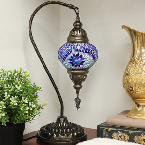 Turkish Swan Neck Mosaic Table Lamp Blue - Lighten Up Shop