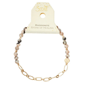 Mini Stone w/Chain Stacking Bracelet - Rhodonite - Lighten Up Shop