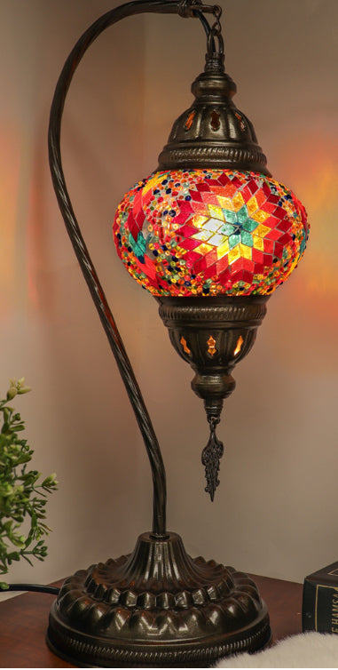 Turkish Swan Neck Mosaic Table Lamp-Fire