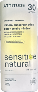 Attitude Mineral Sunscreen Sensitive Face Stick SPF 30 Unscented - 60g - Lighten Up Shop