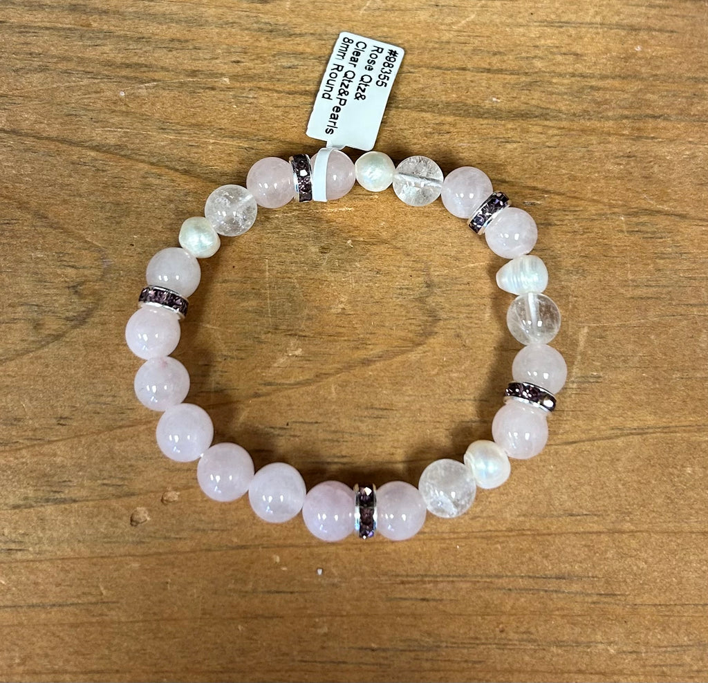 Rose Quartz, Clear Quartz, Pearl Bracelet - Lighten Up Shop