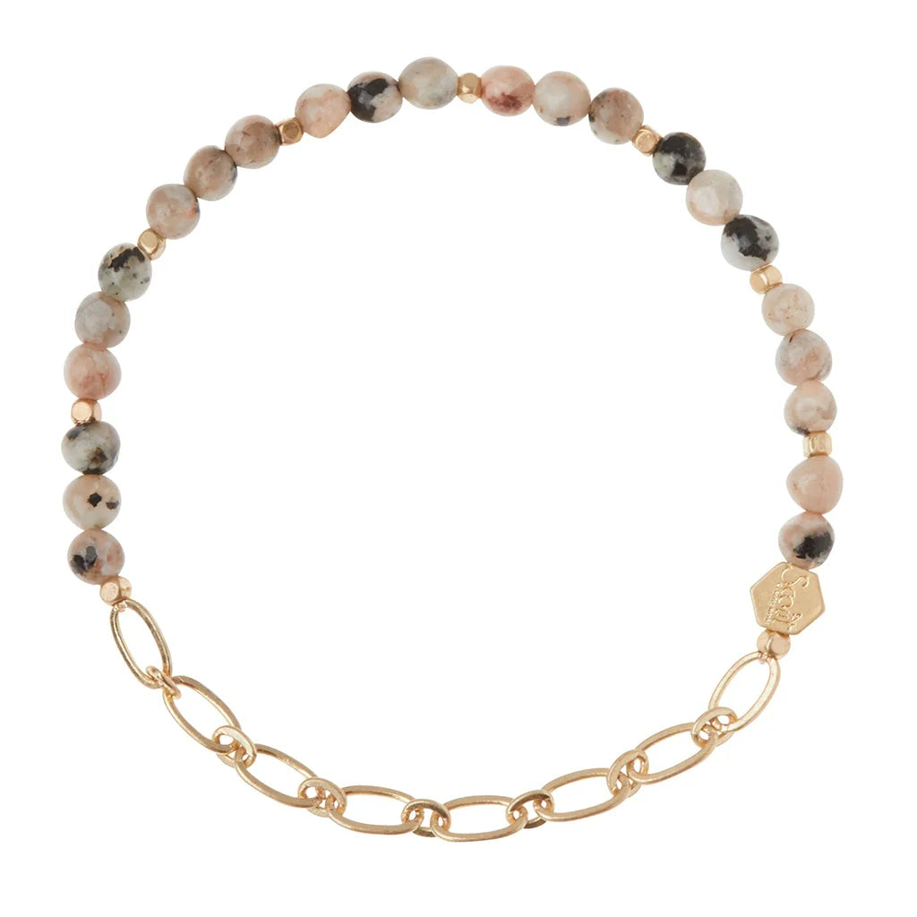 Mini Stone w/Chain Stacking Bracelet - Rhodonite - Lighten Up Shop