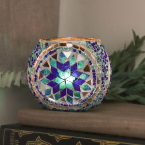 Turkish Mosaic Candle Holder - Blue Water - Lighten Up Shop