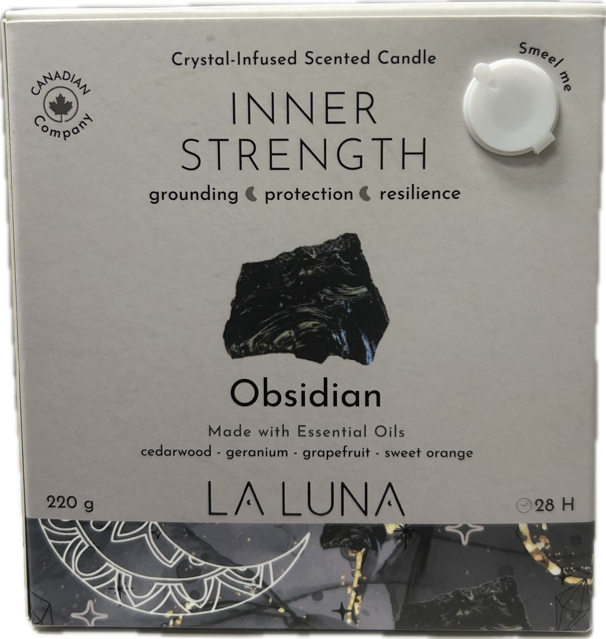 La Luna Crystal Infused Scented Candles 220g - Obsidian